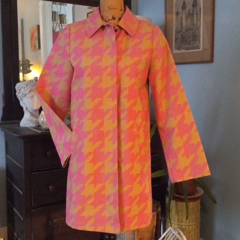 Isaac Mizrahi Target 20th Anniversary Collection Pink & Tan Houndstooth Trench - Picture 5 of 16